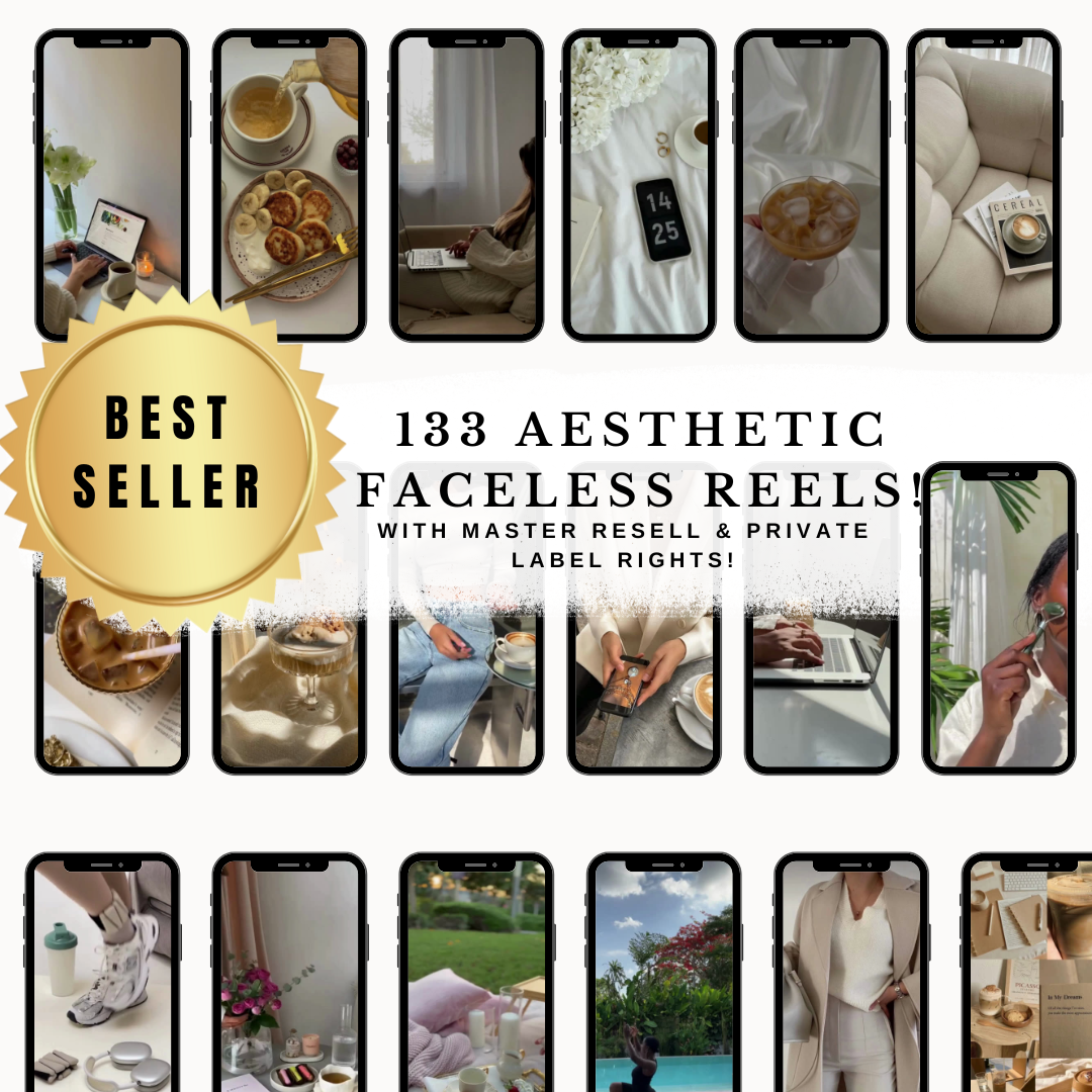 133 Aesthetic Faceless Reels,Videos with PLR and MRR Resell Rights