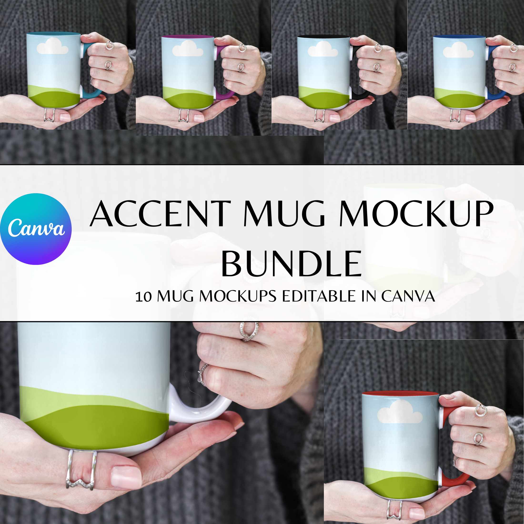 15oz Accent Mug Mockup Bundle 1 : Canva Template (Digital Download), Mug Canva Mockup Bundle