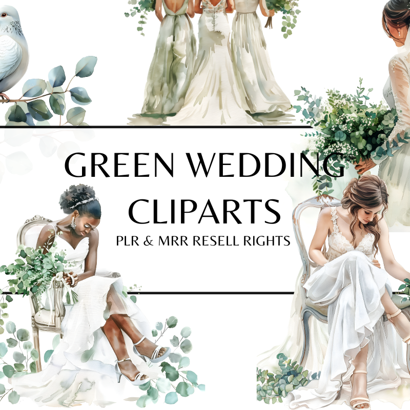 Green Wedding Cliparts with PLR and MRR Resell Rights