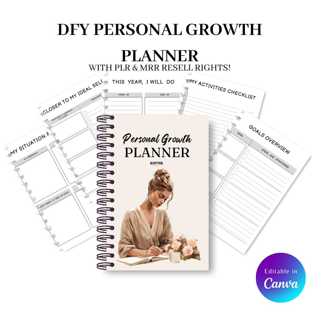 Personal Growth Planner with editable feature in Canva on a white background