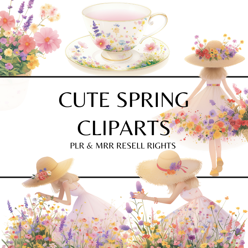 Cute Spring Cliparts with PLR and MRR Resell Rights