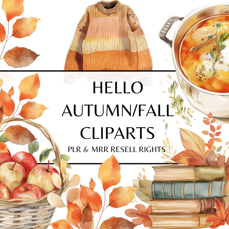Hello Autumn Fall Cliparts with PLR and MRR Resell Rights