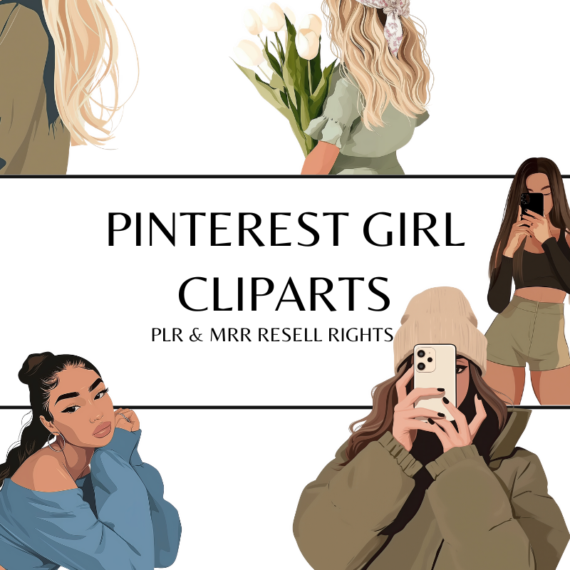 Pinterest Girl  Cliparts with PLR and MRR Resell Rights