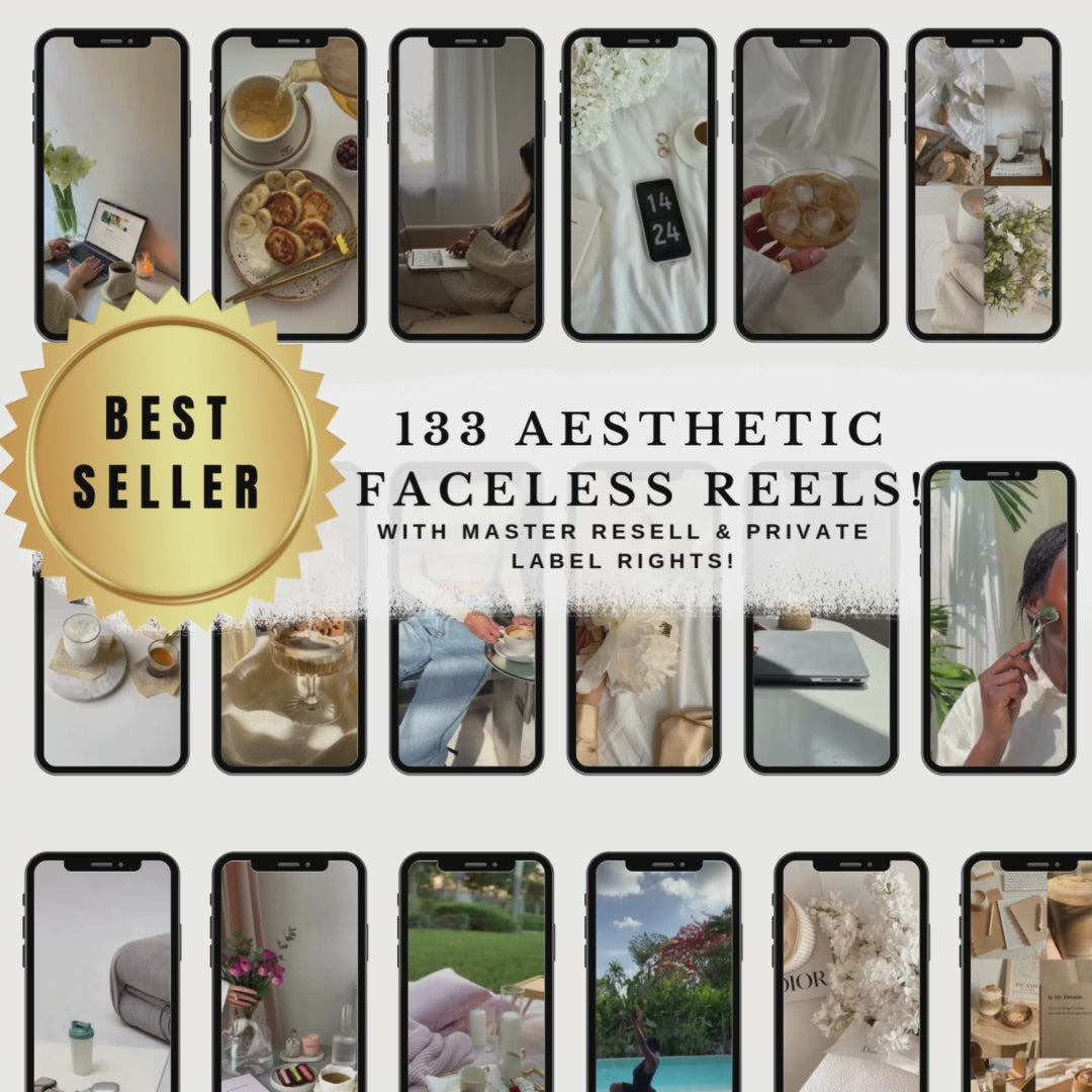 133 Aesthetic Faceless Reels,Videos with PLR and MRR Resell Rights